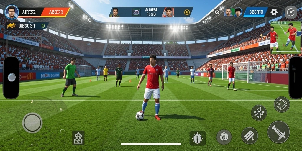 Tampilan screenshot permainan ABC33 dengan aksi sepak bola yang mendebarkan.