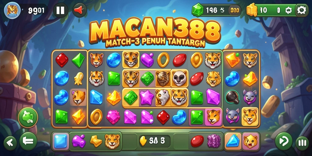 Tampilan menarik dari gameplay Match-3 dalam MACAN388.