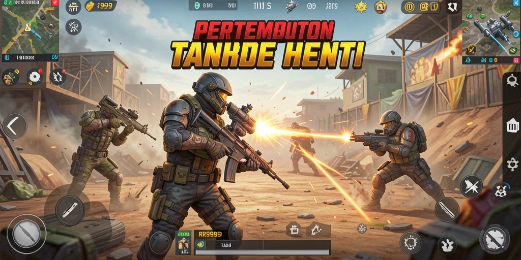Tangkapan layar gameplay menampilkan pertempuran intens dalam RR999.