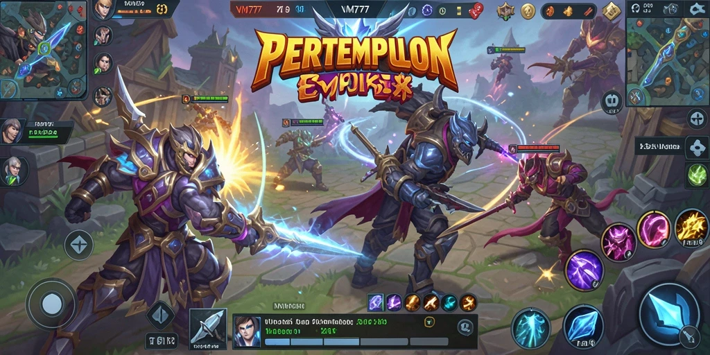 Tangkapan layar gameplay VM777 menampilkan pertempuran seru antara karakter MOBA.