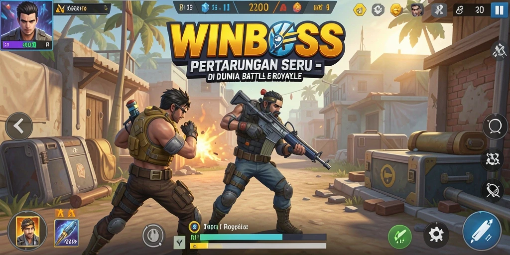 Screenshot gameplay WINBOSS menunjukkan aksi bertarung yang mendebarkan.